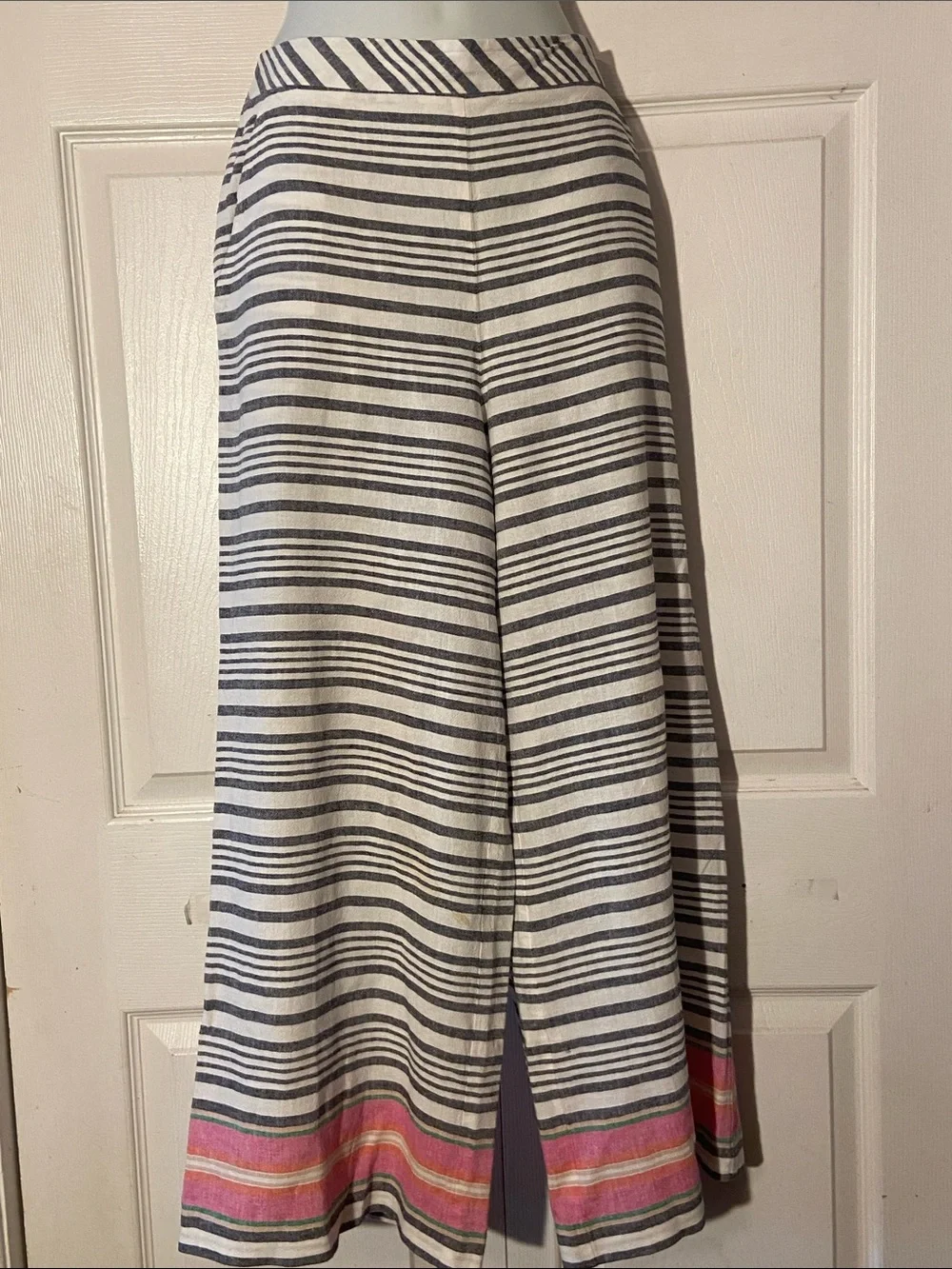 Trina Turk Black and White Striped Linen Blend Wide Leg Pants M